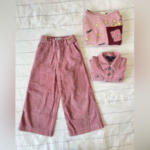 SOLD. Zara wide leg dusty rose corduroy pants. Size 6.